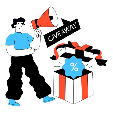 남자가 쇼핑 경품 이벤트를 발표하다  일러스트레이션