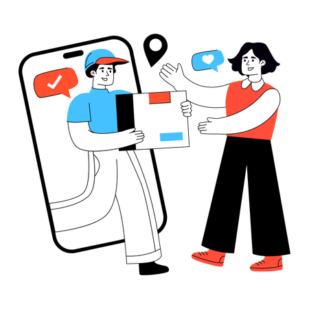 여성이 모바일 소포 배달을 받습니다  일러스트레이션