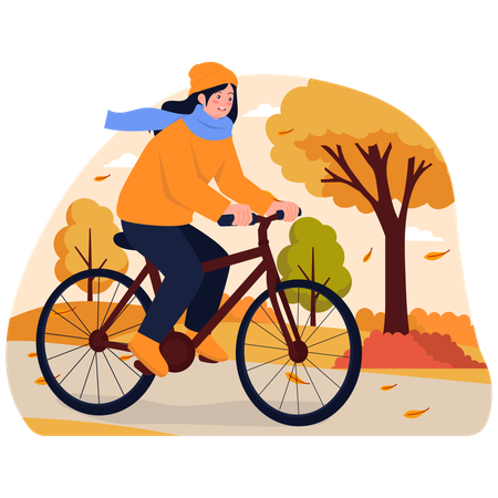 公園で秋のサイクリング  イラスト