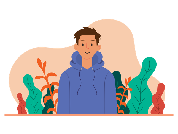 秋の公園にいる少年  イラスト