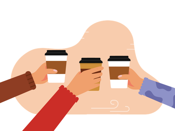 秋のコーヒーを飲む人々  イラスト