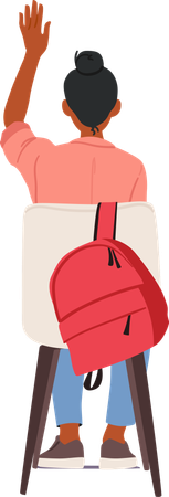椅子に手を挙げて座り、答える女子生徒  イラスト