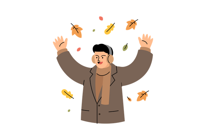 秋を楽しむ少年  イラスト
