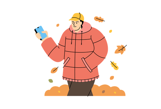秋を楽しむ少年  イラスト