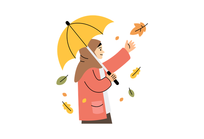秋に傘を持つ少女  イラスト