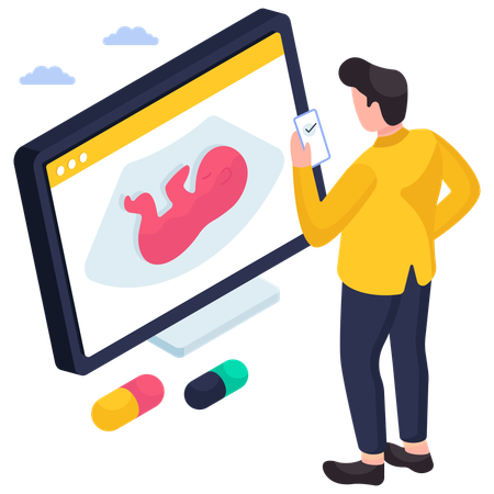 超音波検査レポートを見ている男性  イラスト