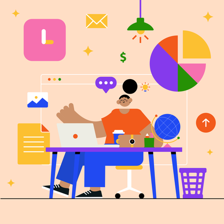 이메일을 보내는 여자  일러스트레이션