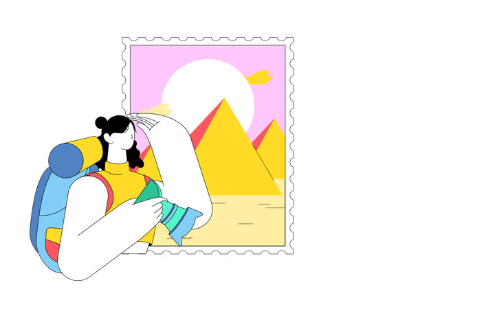 카메라를 들고 여행하는 여성  일러스트레이션