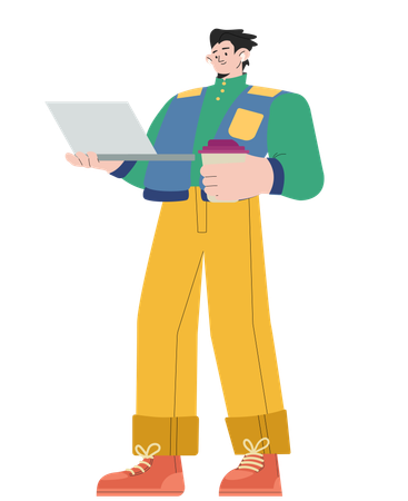 ノートパソコンを持つ男性  イラスト