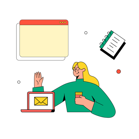 메일을 확인하는 여자  일러스트레이션