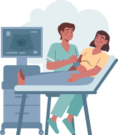 女性が超音波検査を受ける  イラスト