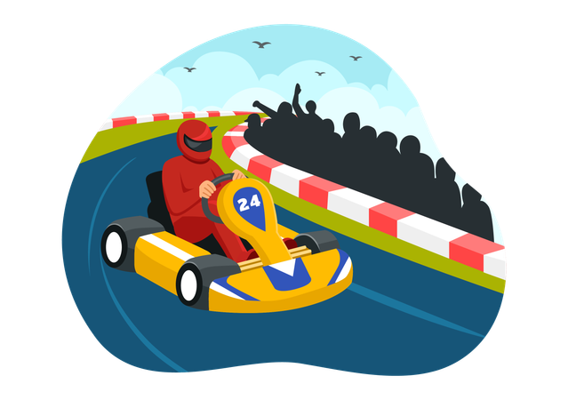 カートスポーツを楽しむレーシングマン  イラスト
