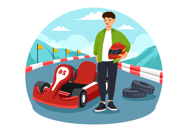 レーシングカーを持つスポーツマン  イラスト