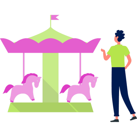 소년은 말 타기 앞에서 얼굴을 돌린다  일러스트레이션