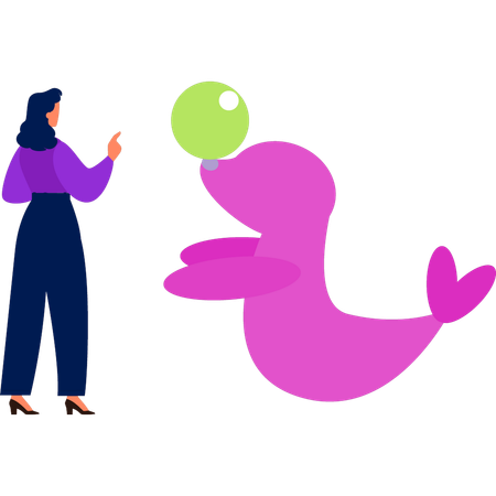 공을 가지고 노는 돌고래  일러스트레이션