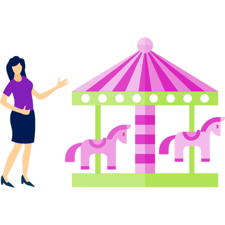 소녀는 말 그네를 보고 웃는다  일러스트레이션