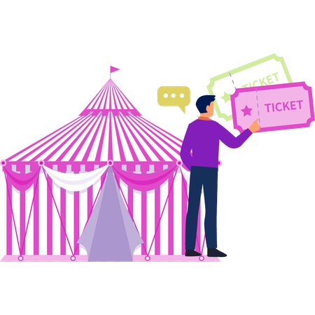 소년이 서커스 티켓을 팔라고 소리치고 있다  일러스트레이션
