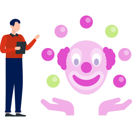 소년은 공 놀이에 대해 이야기하고 있습니다.  일러스트레이션