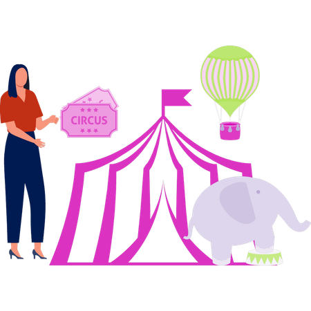 소녀가 서커스 티켓을 들고 있다  일러스트레이션