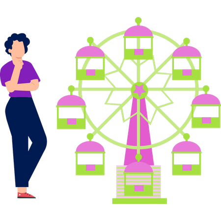 소년은 하늘 바퀴 그네에 대해 생각하고 있다  일러스트레이션