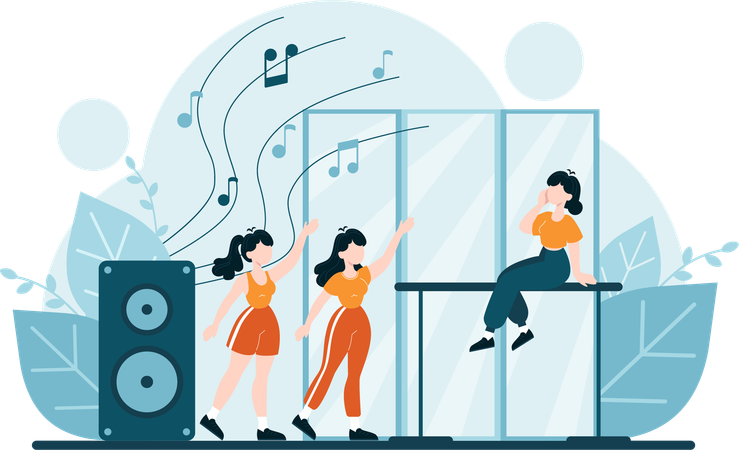 ダンス教室で踊る女の子たち  イラスト