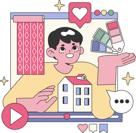 家とインテリアデザインを作る少年  イラスト