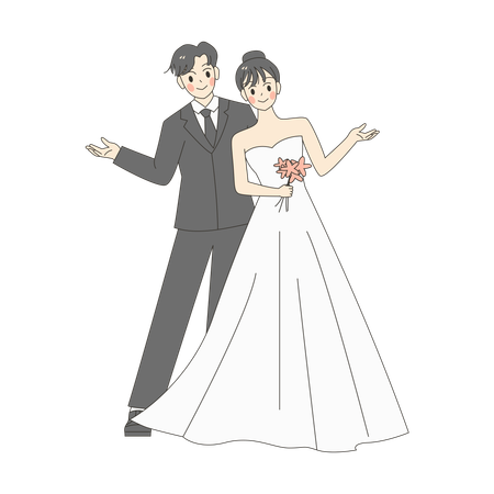 挨拶のポーズをとる新郎新婦  イラスト