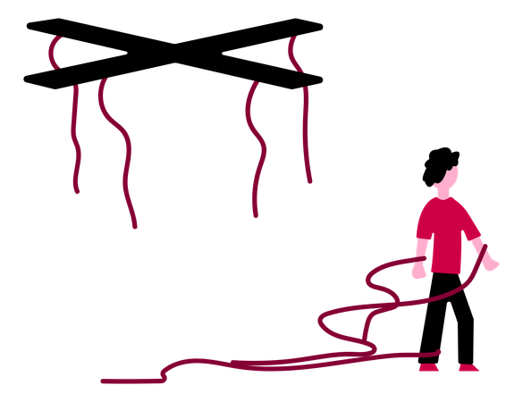 紐を解く男性  イラスト