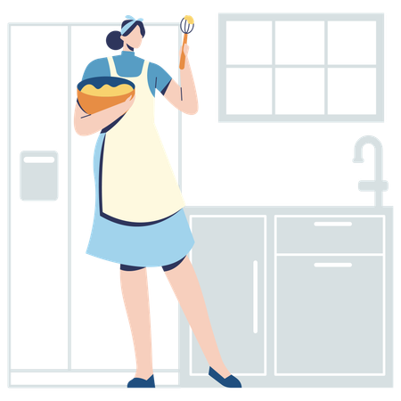 生地を叩く女性  イラスト