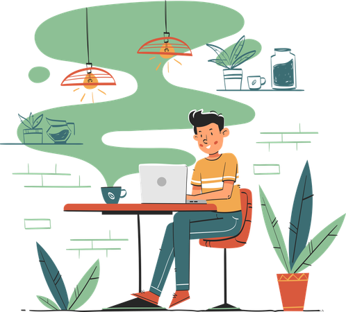 コーヒーショップで働く男性  イラスト