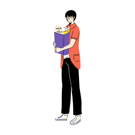 캐주얼 패션 청년들이 식료품 쇼핑을 하고 있다  일러스트레이션