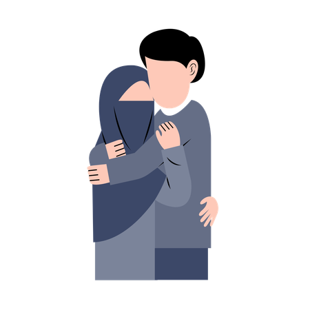 イスラム教徒の夫婦がロマンスを楽しむ  イラスト