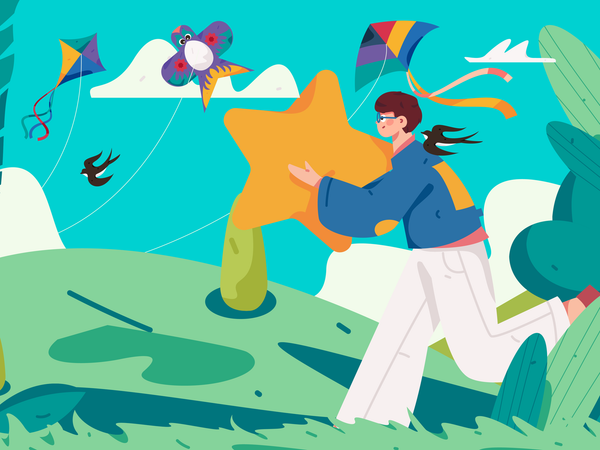 星を持って走る男  イラスト
