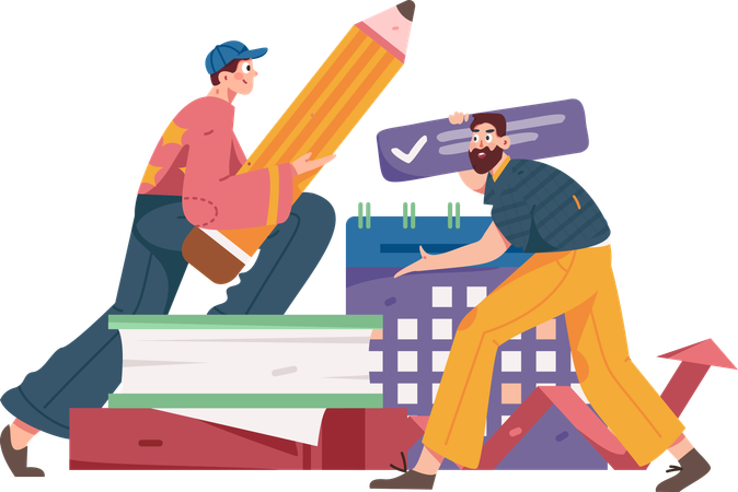 学習スケジュールを立てる人たち  イラスト