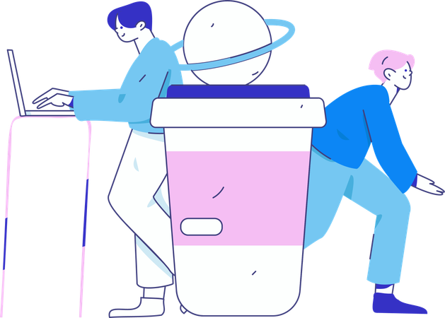 ソーシャルメディアのメッセージを読んでいる男性  イラスト