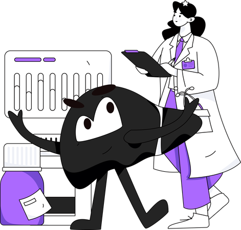 女性医師が肝臓を検査  イラスト