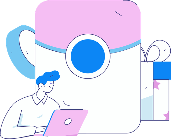 推薦プログラムに取り組む男性  イラスト