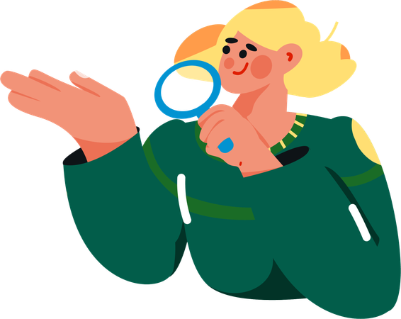 虫眼鏡で物を探す女性  イラスト