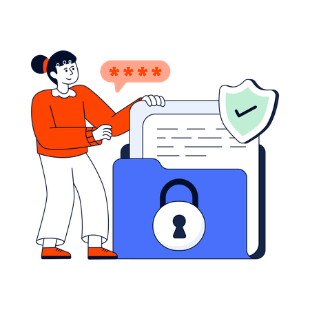 ビジネスウーマンがデータフォルダを保護  イラスト