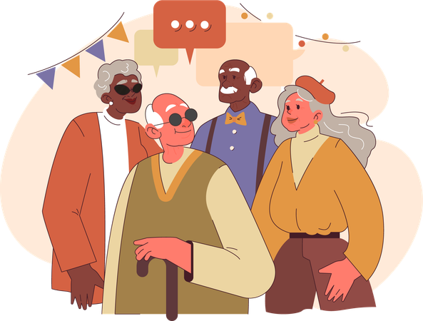 老人たちが一緒に  イラスト
