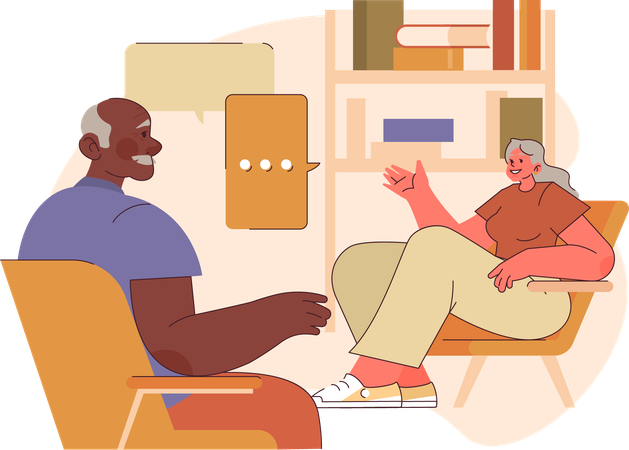 老夫婦が会話している  イラスト