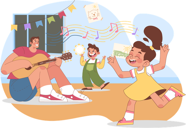 音楽教室で音楽を学ぶ子ども  イラスト