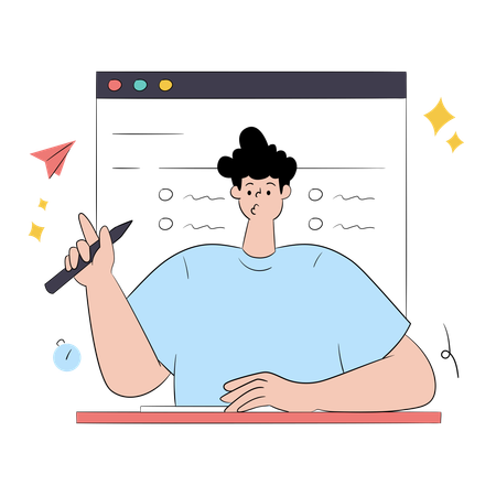 オンラインテストを受ける男性  イラスト