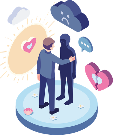 ビジネスマンが他の人を抱きしめることでうつ病の認識を高める  イラスト