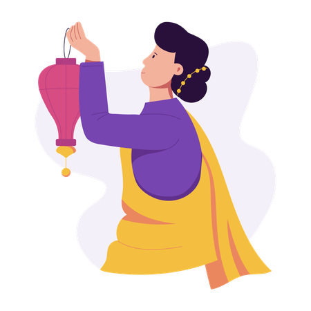 ディワリ飾りをつけた女性  イラスト
