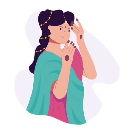 ヘナアートを施した女性  イラスト