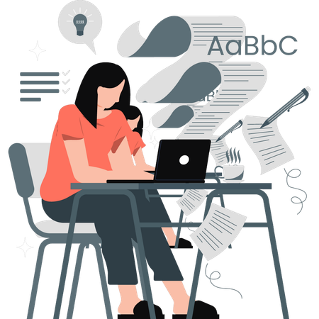学校の課題を作成する生徒  イラスト