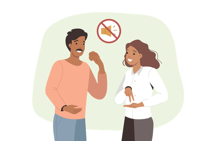 手話を使う聴覚障害のある男性と女性  イラスト