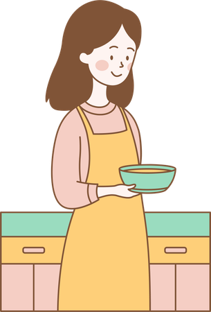 かわいい女性が料理をしている  イラスト