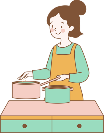 かわいい女性が料理をしている  イラスト